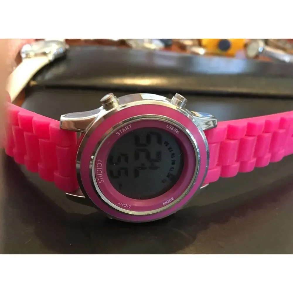 Women's Studio Digital Watch, Pink Poly Band,Metal Case, New Battery
